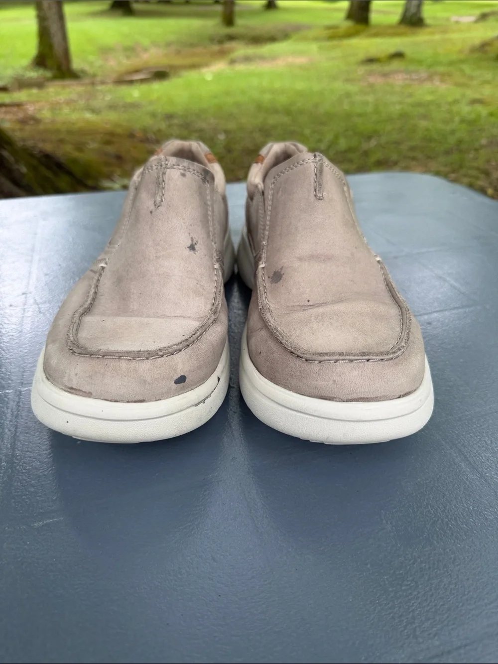 Clarks Men’s Taupe Slip-On Loafers with White Sole